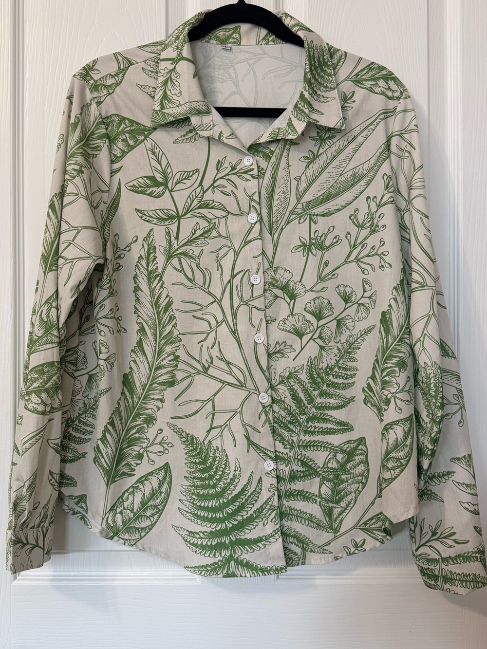 SHEIN Green Botanical Print Button-Up Shirt